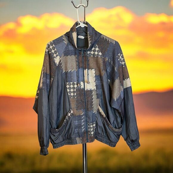 Vintage Athletic Bomber Patchwork Jacket Women’s Size XL Blue/Gray - Picture 8 of 9